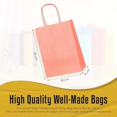 Thepaperbagstore 10 Coral Small Paper Bags with Twist Handles, 18x22x8cm — view 4