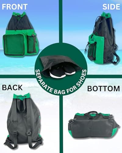 JIMJOOS Drawstring Mesh Swimming Bag - 25L Waterproof Swim Bag with Wet/Dry Compartment, Multifunctional Sports Backpack for Kids, Adults, Swimming, Surfing, Beach, Gym (Green) — view 6
