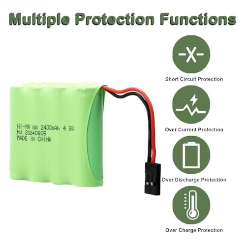 MXJFYY 2PCS NiMH RC Battery Pack 4.8V 2400mAh with Hitec Connectors, Battery Compatible with Futaba RC Airplane Controller RC Aircrafts, RC Helicopter Receiver, Futaba, JR, and More Models — view 5