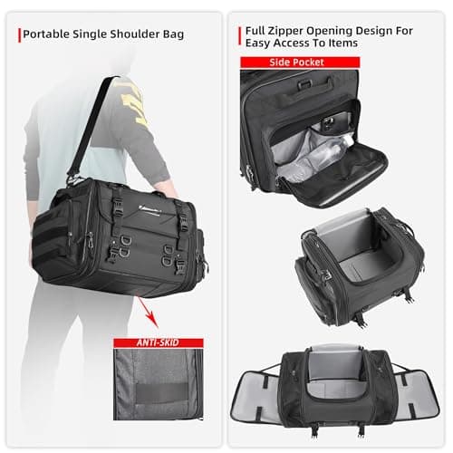 Rhinowalk Motorcycle Tail Bag, Expandable Motorcycle Travel Luggage Bags 80L, Waterproof All-Weather Trunk Rack Bag with Sissy Bar Straps & Helmet Rain Cover-Black — view 5