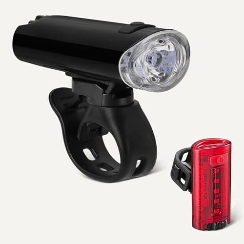Amazon Basics LED Bike Light Set with 100 Lumen Headlight and 10 Lumen Taillight - 3 Mode Waterproof Bicycle Lights with Mounts - Batteries Included - Black and Red — view 5