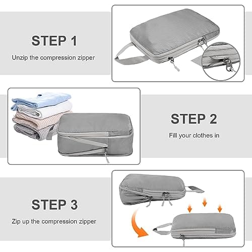 Compression Packing Cubes,Travel Storage Bag, Travel Packing Essentials for Suitcase Organizer Bags, Packing Organiser for Carry On Luggage (Grey, Set of 4) — view 5