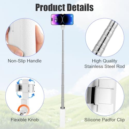 Adiwo Portable Pocket Selfie Stick, Extendable Mini Selfie Stick for 4-7" Phones, with Wireless Remote Control Button, Extends from 12-70cm, 109g Lightweight, for Live Streaming,Vlog,Content Creation — view 4