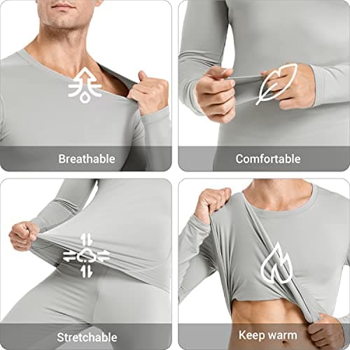 PISIQI Men's Thermal Underwear with Ultra Soft Fleece Lining, Base Layer for Skiing in Warm Winter, Top and Bottom, Gray, M — view 3