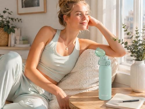GOPPUS 600ml/20oz Insulated Water Bottle with Spout Lid (No Straw) Leakproof Stainless Steel Sports Bottle with One Hand Open Lid Double Wall Flask with Handle Keeps Drinks Cold BPA Free (Sage Green) — view 6