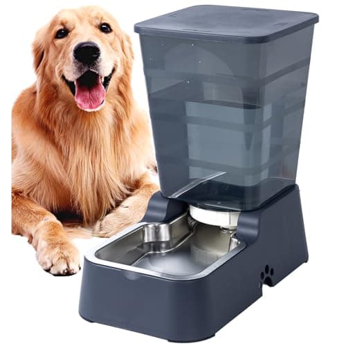 5L Gravity Automatic Pet Water Dispenser for Cats and Dogs, Dog Cat Water Feeder with 304 Stainless Steel Bowl, 5L Dark Gray Pet Water Dispenser(Dark Grey, 5L Water Dispenser)