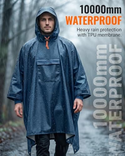 Poncho Waterproof Adult Plus Size New with Zipper Design Rain Poncho Waterproof Poncho Reusable Hooded For Hiking Camping Festivals Travel Lightweight Unisex Ponchos Festival Poncho Adult Blue — view 4