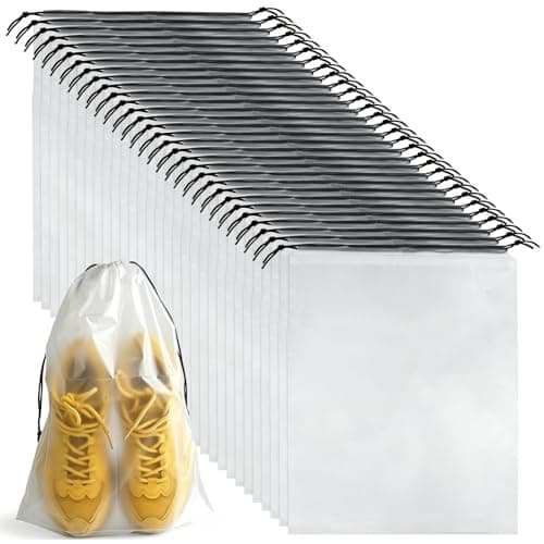 32 Pcs Shoe Bags for Travel PLULON 30 x 40 CM Clear Drawstring Storage Bags Shoes Organizer for Packing Waterproof Dustproof Women Men Portable Travel Essentials
