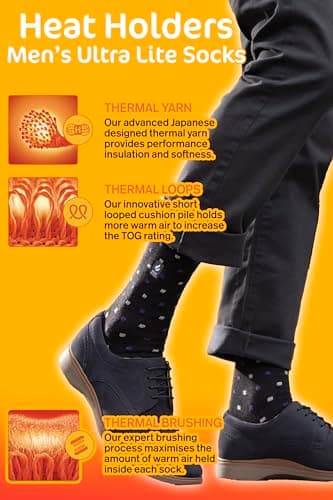 HEAT HOLDERS Ultra Lite - Mens Thin 1.0 TOG Winter Warm Lightweight Casual Thermal Dress Socks (6-11 uk, Black) — view 6
