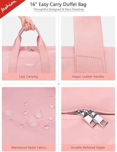 Small Gym Bag for Girls Kids,Sport Duffle Bag for Women Fitness Workout, Travel, Dance, Ballet, Swim with Shoes Compartment & Waterproof Pocket,Easy Carrying Pu Leather Handle (Pink,16"-Small) — view 3