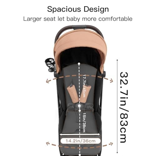 Gromast Gravity Folding Baby Stroller - Portable Travel Toddler Stroller w/Adjustable Backrest, Canopy & Cup Holder, Lightweight and UV Protected, One-Hand Automatic Folding - Khaki — view 5