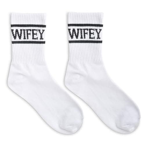 mpeter Wifey Hubby Bride Crew Socks for Wedding, Bachelorette Party Gifts, Wife of The Party, Honeymoon Essentials, Black 2 Pairs, 5-12.5 — view 2