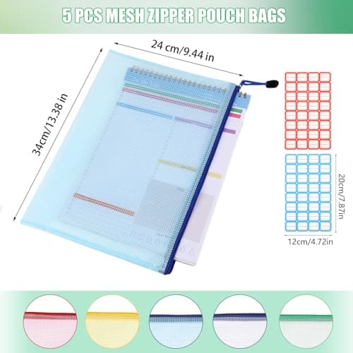 A4 Plastic Wallets, 5 Pack Zip Lock Bags Mesh Document Wallet File Folders — view 2