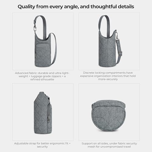 Travelon Anti-Theft Boho Insulated Water Bottle Tote, Gray Heather, One Size, Anti-theft Boho Insulated Water Bottle Tote — view 5
