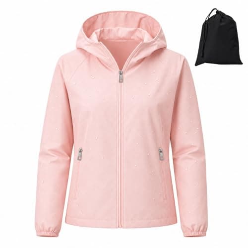 GDOKKNY Women Waterproof Rain Jacket, Lightweight Packable Hooded Raincoat with Storage Pouch, Windproof Rain Coat for Cycling Hiking Commuting Travel