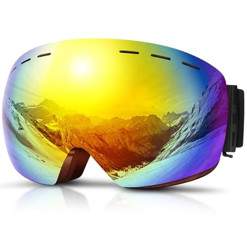 DADA-PRO Ski Goggles Mens Women Skiing Goggles Adults Over Glasses OTG Anti Fog Frameless For Snowboard Jet Snow 100% UV Protection Helmet Compatible (Orange)