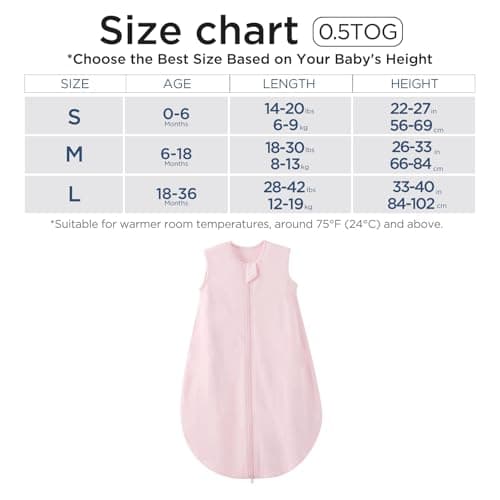Duomiaomiao Baby Sleeping Bag 0.5 TOG Summer Sleeping Bag, 100% Cotton Baby Sleep Sack 18-36 Months Unseix Baby Wearable Blanket for Infant Newborn Toddler, Pink — view 6