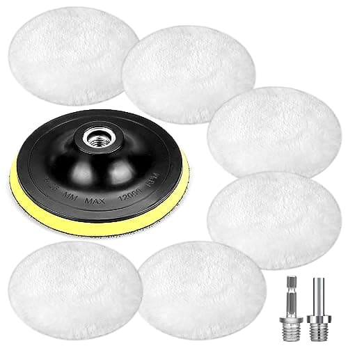 Polishing Attachment 6" Wool Polishing Pad Polishing Sponge Polishing Disc Polishing Pads, Pack of 6 Wool Polishing Attachment, Polishing Pad with 6 Angle Handle, Round Adapter (150 mm)