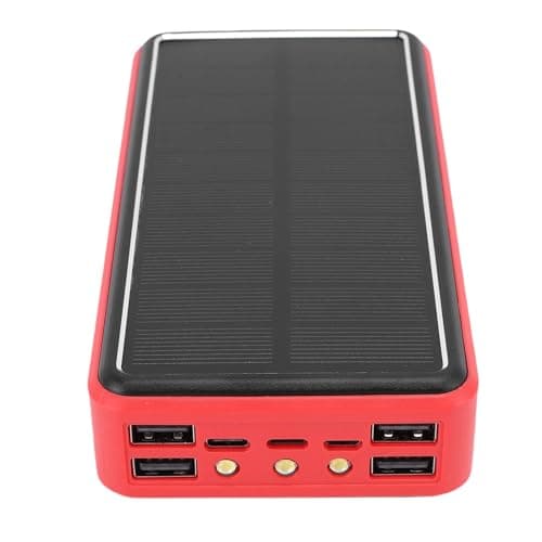 Eujgoov 50,000mAh Solar Power Bank, Aluminum Alloy Portable Battery Pack USB Charger with LED Camping Light, 4 Device Charging for Hiking Road Trips Outages Emergency Backup (Red) — view 4
