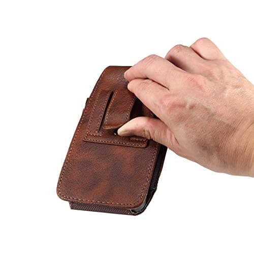 Cell Phone Holster with Belt Clip, Leather Phone Waist Belt Pouch, 6.5" Vertical Leather Smartphone Purse Carrying Phone Pouch Belt Clip Holder Case Pocket Mobile Phone Belt Loop Wallet Handbag Bumbag — view 4