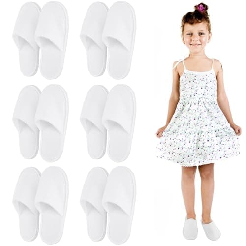 EBIEFLY 6 Pairs of Spa Slippers for Kids Hotel Slipper Disposable Outdoor Travel House Boys Girls Slippers Non-slip Soles for Children 6-10 Years Old — view 2