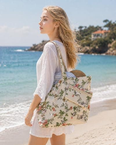 Lightweight Floral Canvas Tote with Free Purse, Shoulder Shopping & Travel Beach Bag for Women (Red, L) — view 3