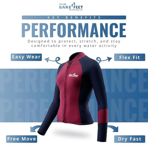 Two Bare Feet Women's Harmony 3mm Neoprene Wetsuit Jacket – Front Zip Thermal Surf Top for Swimming, Paddleboarding & Watersports (Black/Burgundy, L) — view 5