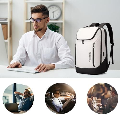BANGE Business Smart Backpack Waterproof fit 15.6 Inch Laptop Backpack with USB Charging Port,Travel Durable Backpack, White, L, Fashion — view 6