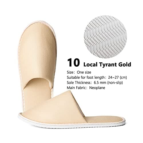 NALEINING Disposable Slippers, Non-slip Sole, Portable for Travel, Commonly Used In Hotels, Home Hospitality, Spa Slippers - 5 Pairs (One Size,10 Local Tyrant Gold) — view 2