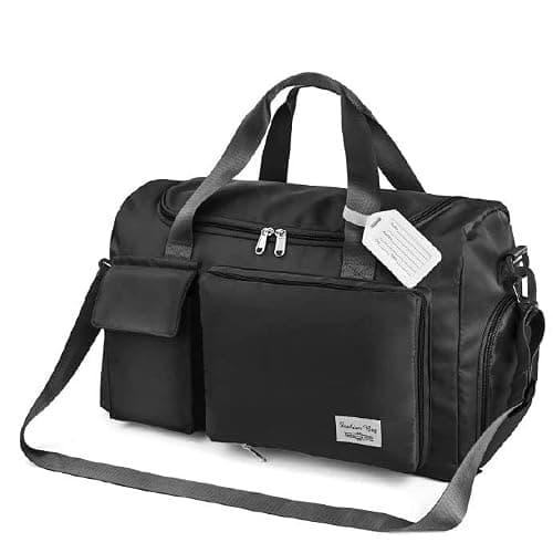 Lightweight Travel Gym Duffel - Foldable Overnight Holdall Bag for Women with Wet/Dry Separation - Cabin Bag for Sports & Travel - Black
