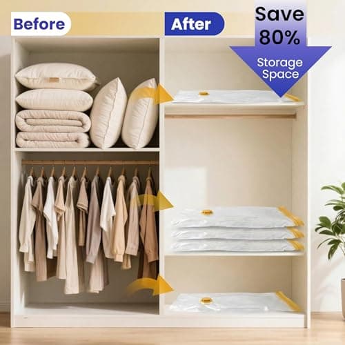 JEKUU Pack of 6 (Large) Space Saver Vacuum Storage Bags with Hand Pump & Airtight Valve, Vacuum Compression Bags for Clothes, Bedding, Travel, Suitcase Storage, Duvets (6, Large) — view 5