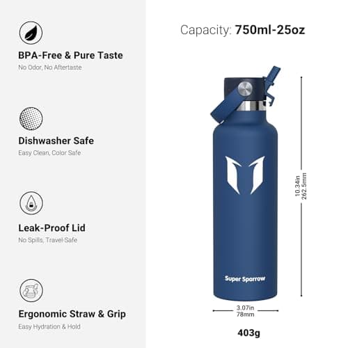 Sparrow Insulated Water Bottle 750ml FlipFlow Metal Drinks Bottle Straw — view 3