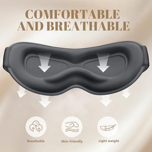 Vynix 100% Blackout Eye Mask for Sleeping - 3D Deep Contoured Sleep Mask for Men Women - Soft Comfortable Sleeping Mask - Adjustable Eyemask Black Out Night Masks for Travel Nap Yoga - Grey — view 6