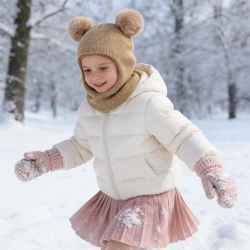 GYIOFAI 2 Pieces Kids Winter Warm Hat Scarf Baby Earflap Beanies Hood Pom Pom Toddler Hat Windproof Balaclava Kids 1-6 Years Outdoor Activities Snow Cap (Khaki and Black) — view 6