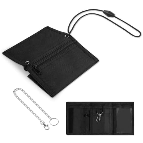 Aucuu Kids Wallet, Cartoon Waterproof Wallet, Trifold Wallets with Coin Pocket Zippered, with Card Slots Lanyard, with Chain, Travel Document Wallets for Teenagers Boys Girls(Black)