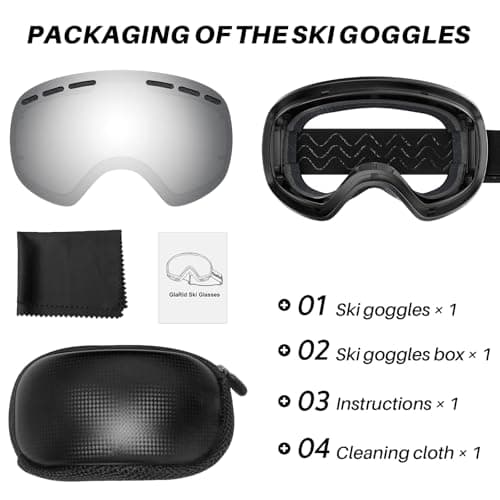 GlaRid OTG Ski Goggles for Men Women Youth, Anti-Fog UV Protection, Black — view 4