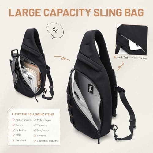 GOLF SUPAGS Sling Crossbody Bag for Men Women Tactical Shoulder Daypack Anti-Theft Cross Body Chest Bags for Casual Travel Hiking Sport Gym Motorcycle (Black) — view 3