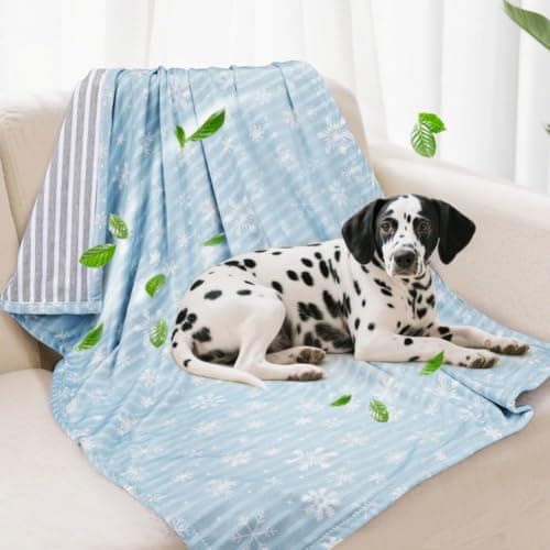 Deamoser Dual-Sided Cooling Blanket for Dogs & Cats,Lightweight Self Cooling Blanket with Ice Silk & Natural Cotton 71x53cm, Breathable Pet Summer Throws for Travel, Machine Washable (S, Blue)