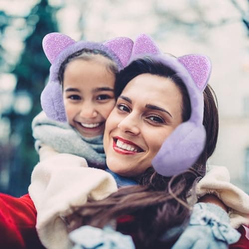 IHCEMIH Ear Muffs Women Girls Earmuffs Winter Accessories Fluffy Plush Adjustable Adults Outdoor Thermal Ear Warmer Skiing Running Cat Ears Covers Protector from Wind Cold Gift for Girls Purple. — view 5