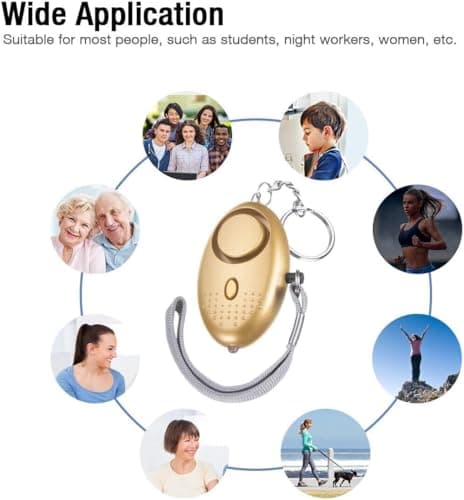 Personal Safety Alarms for Women, Reusable Police Approved 140DB Loud Alarm with LED Light, Small Personal Security Alarm Torch Keychain Safety Security Alarm Panic Rape Attack Safety Tool (Gold) — view 4