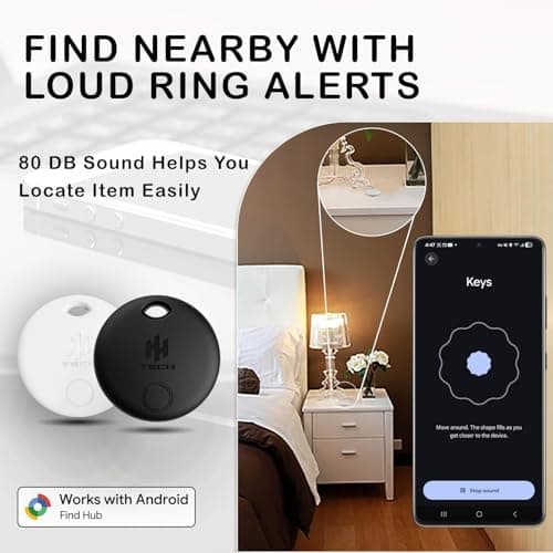 HH-Tech Android Tracker Tag (Pack-4 Black+White Android only) Works with Google Find My, Find Hub, Smart Tag Tracker, Item Finder, Easily Track Your Keys, Wallet, Bag, Suitcase, and More — view 3