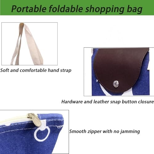Surbootime Foldable shopping tote bag, reusable large shoulder zippered tote bag, suitable for women's casual travel, work, and supermarket shopping. Waterproof canvas, easy to carry (sea blue) — view 4