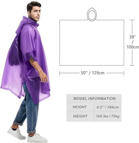 Rain Poncho for Adults, 2 Pieces Waterproof Reusable Cape with Hood — view 2