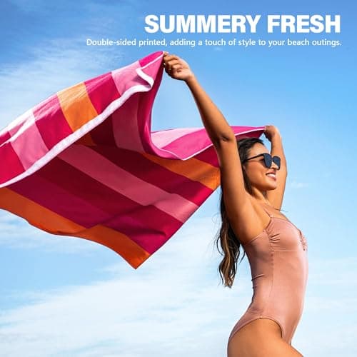 Winthome 2 Pack Beach Towel for Adults - Large Microfibre Beach Towel Quick-Dry, Sand Free, Lightweight, With Bag for Beach, Pool, Camping, Yoga & Outdoor Pink + Blue Leaf 90×180cm — view 2