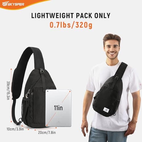 SKYSPER Sling Bag RFID Cross Body Bag Recycled Crossbody Backpack Travel Daypack(Black) — view 2