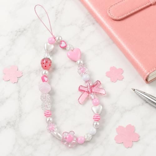 Ouligay Pink Camera Wrist Strap Beaded Phone Charm Strap Cute — view 6