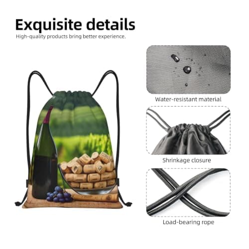 S Drawstring Wine Bottle Corks Grapes Print Bags Backpack Sport Storage — view 6