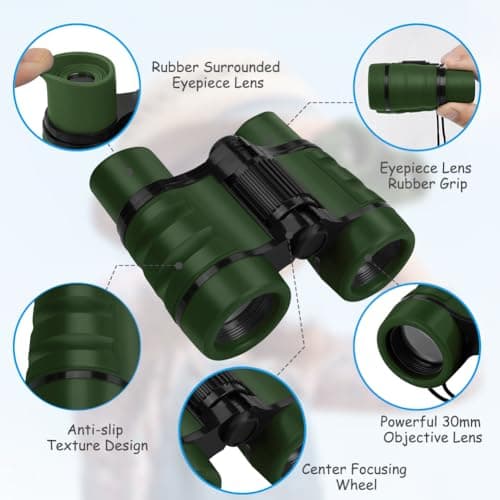 OSDUE Kids Telescope Outdoor Toys, 4x30 High Resolution Binoculars for Kids Educational Learning, Sports & Outside Play, Gifts for Age 3-12 Boys & Girls (Army Green) — view 3