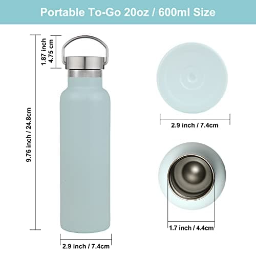 Volhoply Fog Stainless Steel Water Bottles,600 ML Vacuum Insulated Double Wall Travel Bottle with Leak Proof Lid of Handle,Metal Reusable Standard Mouth Flask for School,Hikers,Gift — view 5