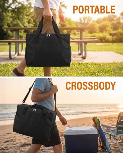 2 Pack Cooler Bag, 40L Large Lunch Cooler Bag with Adjustable Shoulder Strap, 2 Side Holder and Handle Straps Cool Box for Picnic, Ice Packs for Foldable Cooling Bags for BBQ, Party, Camping (Black) — view 6